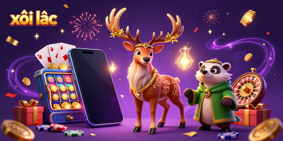 Play exciting slot games with bold characters in this lively xôi lạc themed illustration.