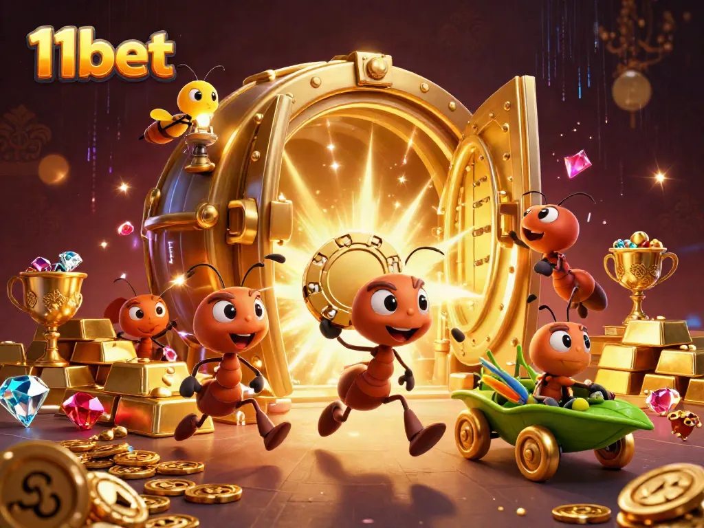 Experience thrilling casino action with 11bet's vibrant heist scene featuring playful characters and shiny treasures.