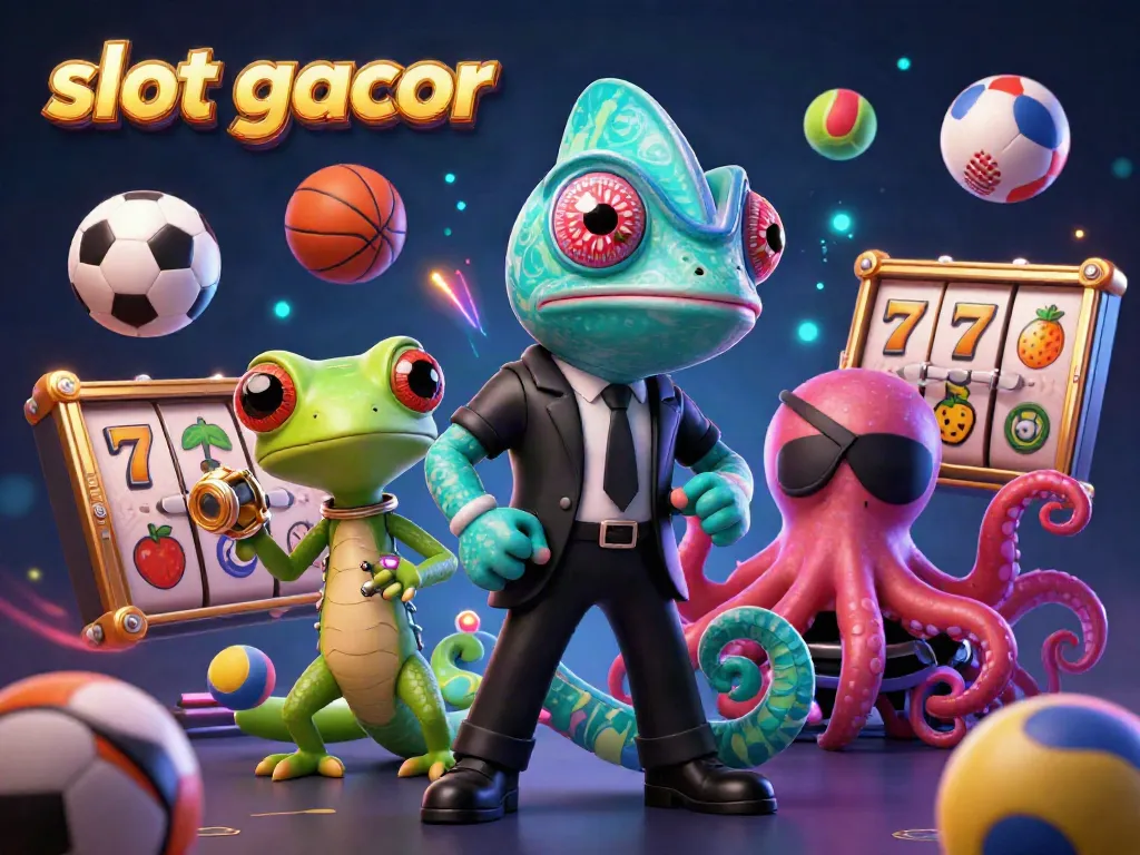 Engage players with slot gacor action in a vibrant 3D scene featuring dynamic characters and gaming elements.