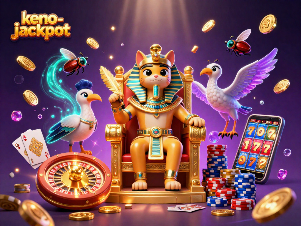 Experience thrilling wins at keno-jackpot with vibrant imagery of a dynamic casino scene.