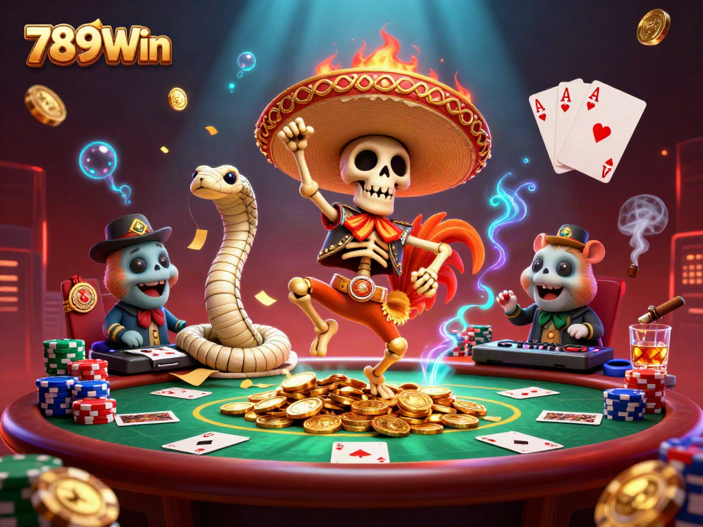 Join the thrilling adventure at 789Win with a vibrant casino scene featuring unique characters!