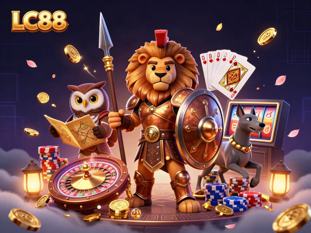 LC88 captures the excitement of casino gaming with energetic characters and vibrant elements.