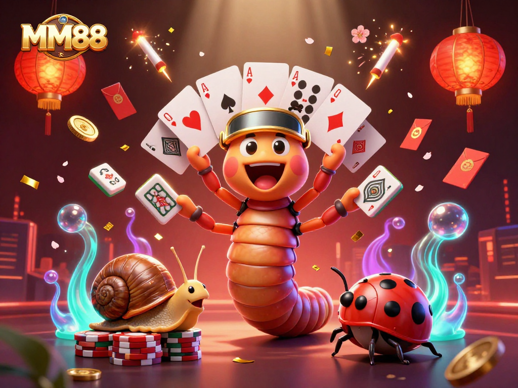 Engage with exciting MM88 casino action featuring a millipede dealer and vibrant game elements.