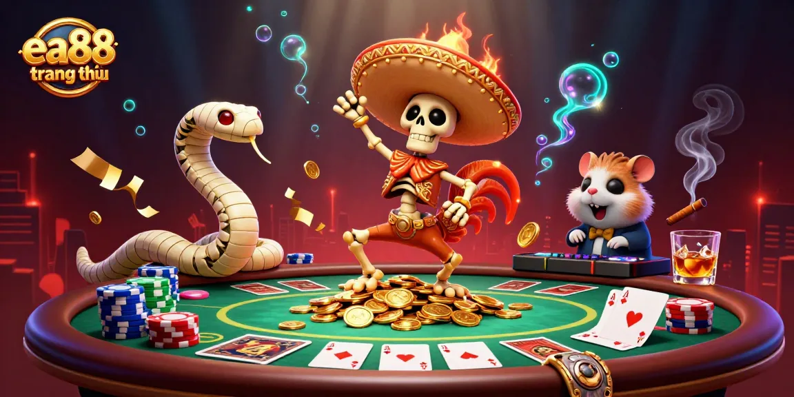 Join the celebration at ea88 trang chủ with unique characters like a skeleton mariachi and golden poker elements!
