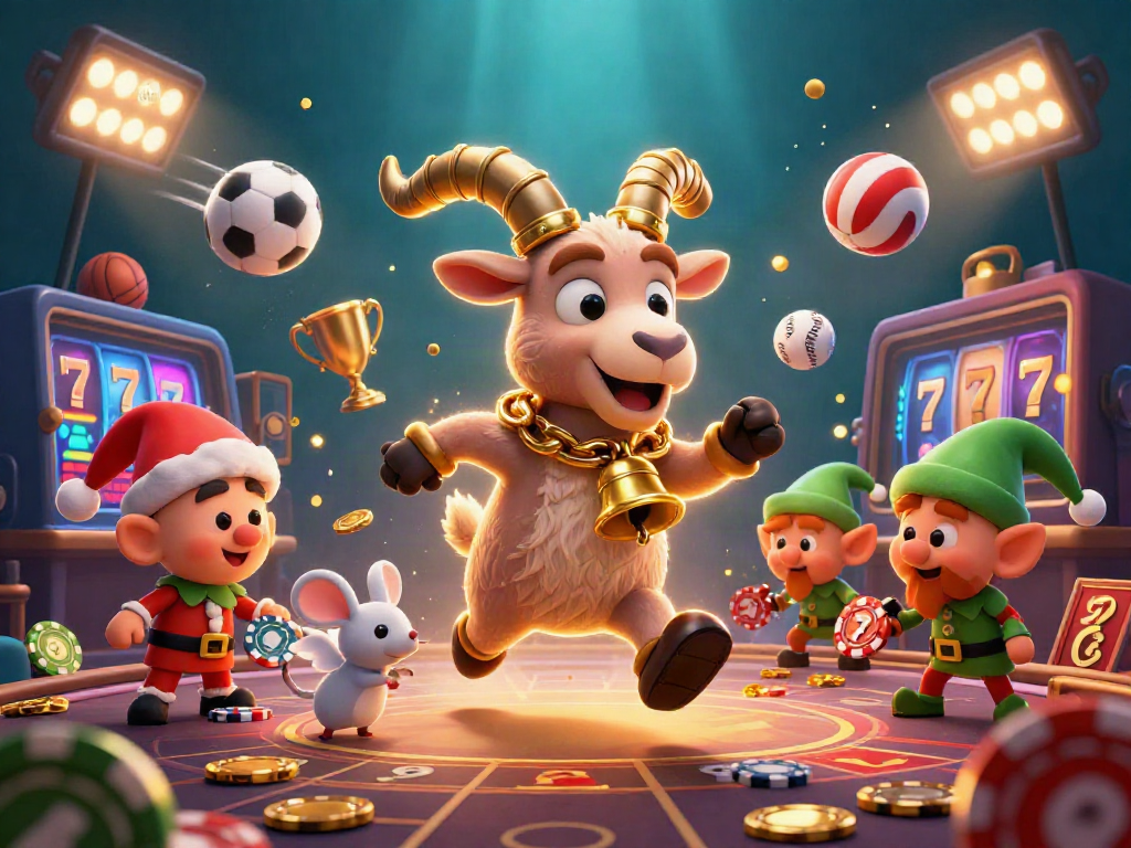 Sunwin casino scene featuring lively characters amidst dynamic gaming action and festive elements.