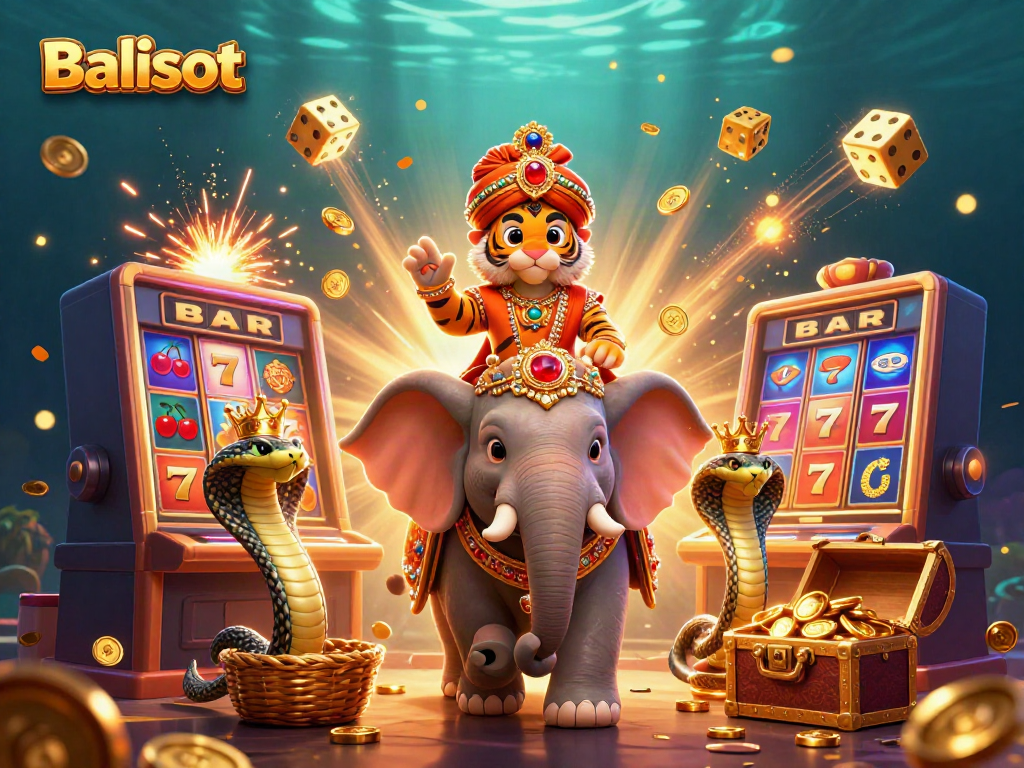 Experience the thrills of Balislot with a vibrant 3D casino scene featuring colorful jackpots and lively characters.