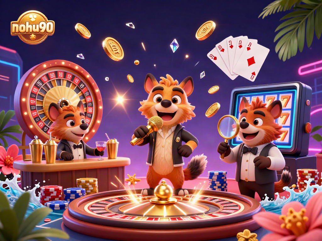 Experience lively entertainment at nohu90's comedy casino with wild hyena characters.