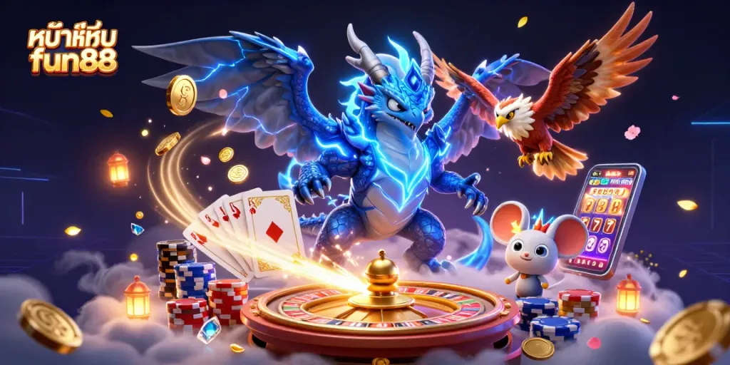 Experience excitement with the dynamic หน้าแรก fun88 3D casino scene filled with thrilling game elements.