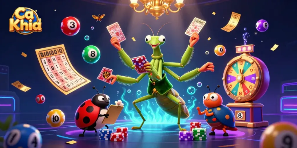 Ca Khia card sharp dynamically dealing cards and pouring champagne in a vibrant casino scene.