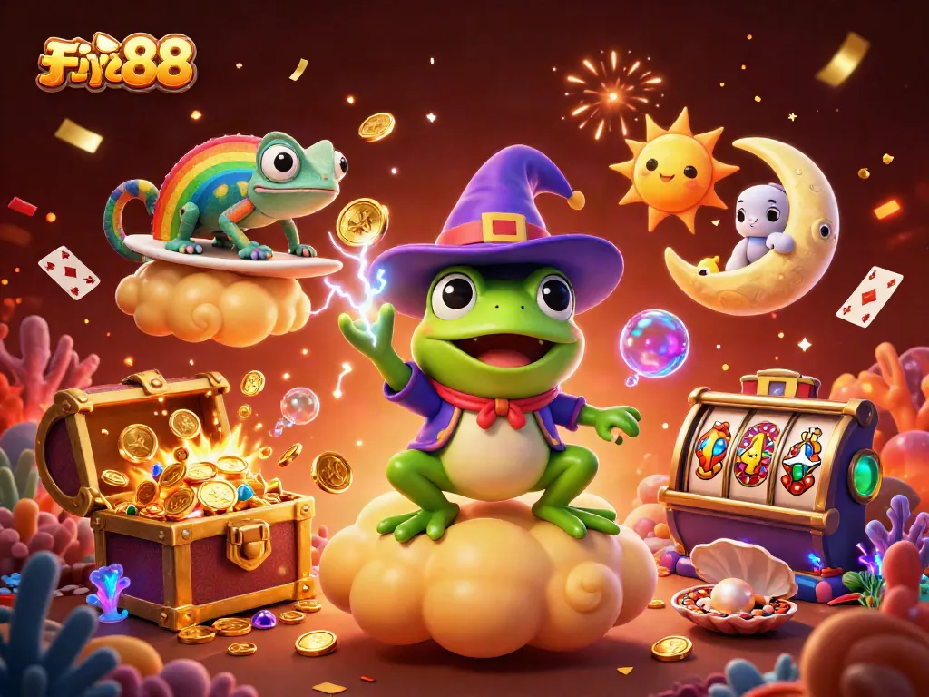 Experience excitement at five88 with vibrant gaming characters amidst a dynamic casino scene.
