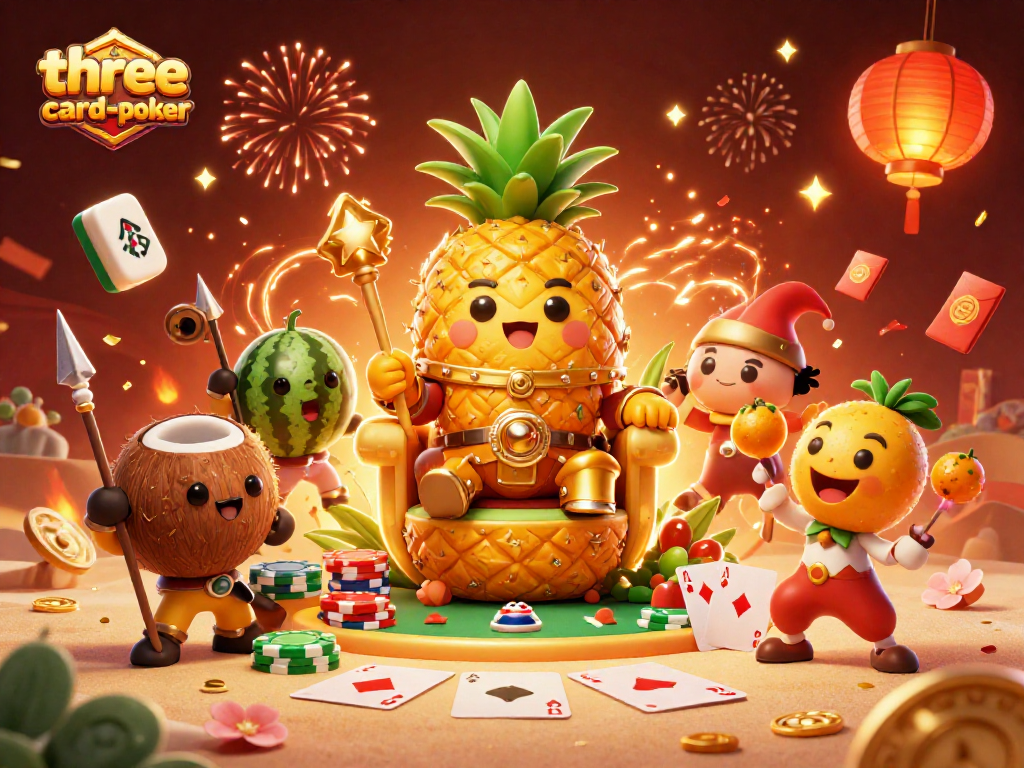 Engage in three-card-poker action with vibrant characters and dynamic casino elements.