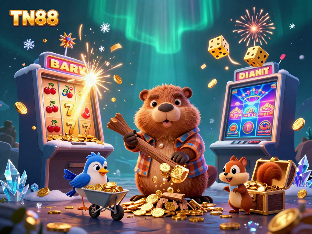 Experience the excitement of TN88 with our vibrant casino-themed illustration featuring gold coins and jackpot fun.