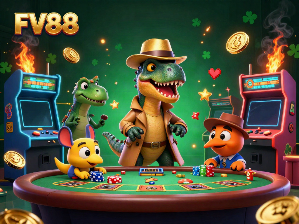 Experience thrilling gaming action at FV88 with vibrant characters engaging in casino games.