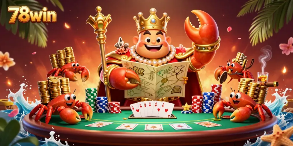 Engage with thrilling poker action at 78win with the majestic crab emperor leading the game.