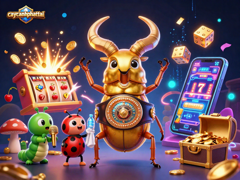 Experience the excitement of caycanhphattai with 3D cartoon characters amidst vibrant casino game elements.