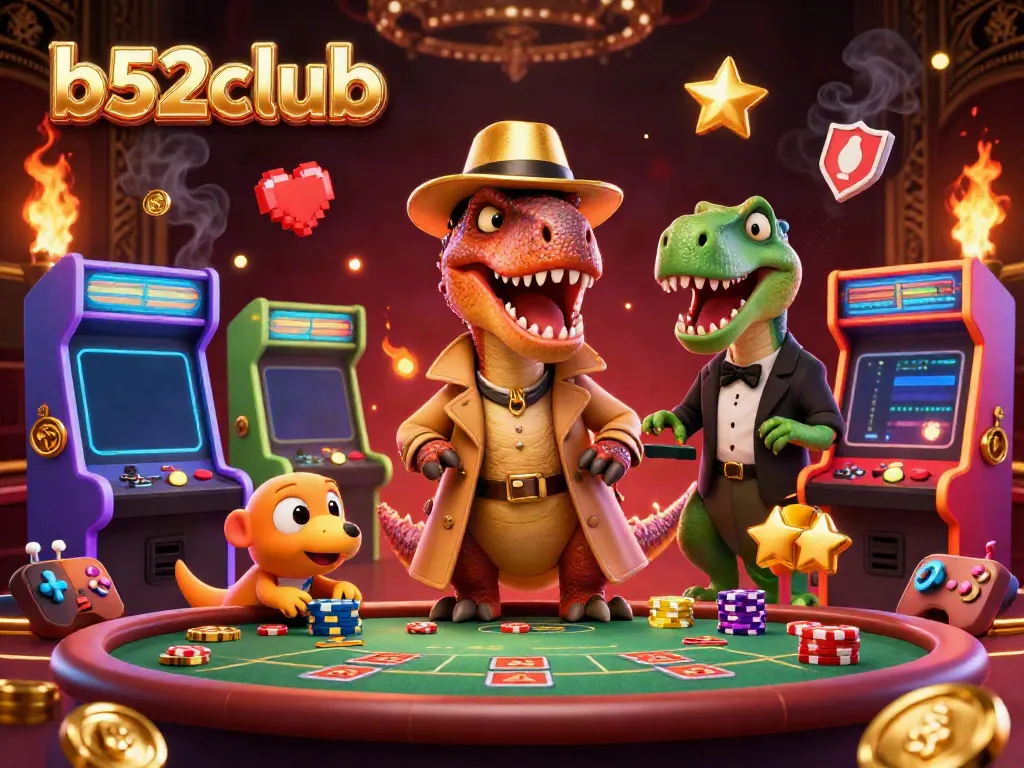 In a vibrant scene, the b52club velociraptor card counter cautiously plays blackjack while a stegosaurus pit boss watches over, enhancing gaming excitement.