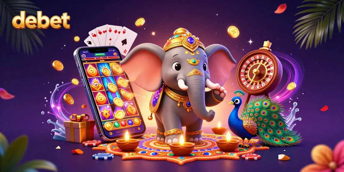 Engage with the debet experience in this vibrant casino-themed illustration with dynamic gaming elements.