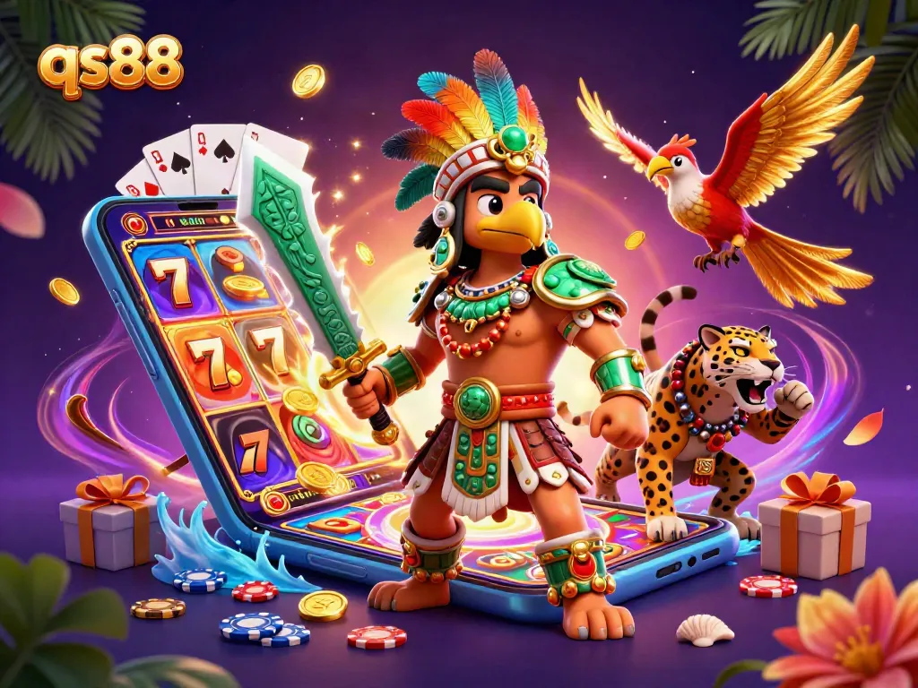 Experience excitement and winning strategies with qs88 in this vivid 3D casino scene.