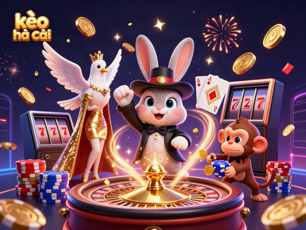 Experience magic and excitement at kèo nhà cái with a whimsical 3D illustration featuring gambling fun.