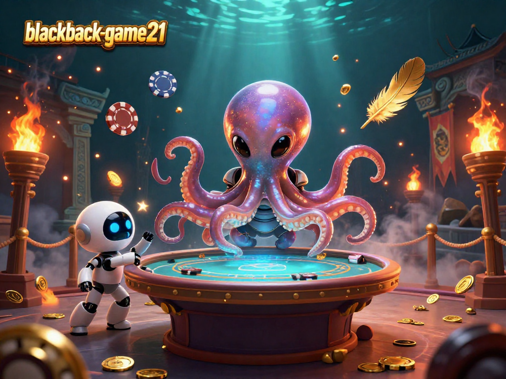 Experience thrilling moments at blackjack-game21 with a unique alien octopus gaming scene.