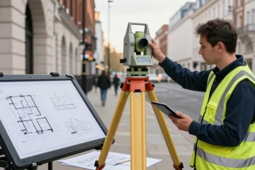 Surveyors conducting precise building measurements in London, showcasing surveyors as we all surveys.